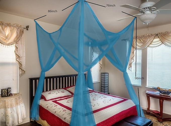 OctoRose Four Post Mosquito Net for Bed Canopy -Fits Queen, King, California King Beds-Indoor & Outdoor Use- Orange