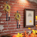 2 Set Rustic Wall Candle Sconces Holder Thanksgiving Fall Decor 18.5" Vintage Metal Wall Mount Candle Holder with Wreath for Farmhouse Living Room Indoor, Only Applicable to LED Candles