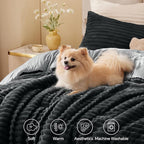 BEDELITE Fleece Queen Comforter Set -Super Soft & Warm Fluffy Black Bedding, Luxury Fuzzy Heavy Bed Set for Winter with 2 Pillow Cases
