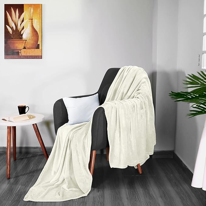 Utopia Bedding Fleece Blanket Queen Size Ivory 300GSM Luxury Fuzzy Soft Anti-Static Microfiber Bed Blanket (90x90 Inch)