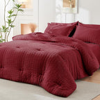 HYMOKEGE Burgundy California King Comforter Set Seersucker 7 Pieces, All Season Luxury Bed in a Bag for Bedroom, Bedding Set with Comforters, Sheets, Pillowcases & Shams