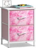 Sorbus Nightstand with 2 Drawers - Kids Bedside Furniture End Table Night Stand - Steel Frame, Wood Top & Easy Pull Fabric Bins - Dresser & Chest for Home, Bedroom Accessories, Office & College Dorm