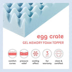 Best Price Mattress 4 Inch Egg Crate Memory Foam Mattress Topper with Cooling Gel Infusion, CertiPUR-US Certified, Dorm Essentials, TwinXL, Light Blue