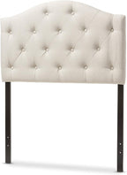 Baxton Studio Myra Modern and Contemporary Light Beige Fabric Upholstered Button-Tufted Scalloped Twin Size Headboard