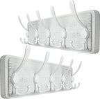 WEBI Coat Rack Wall Mounted,Wood Coat Hooks Wall Mount,16" Hole to Hole,Large Coat Hanger Wall Hook Rack,5 Triple Hooks for Hanging Coats,Hats,Jacket,Clothes,Entryway,White,2 Packs
