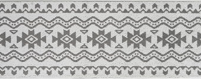 Custom Size Southwestern Style Runner Rug Mat for Wide Hallway Entryway Kitchen Laundry Room with Slip Resistant Latex Rubber Backing, Aztec Light Grey, 31 inch X 6 feet