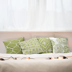 Ambesonne Vintage Throw Pillow Cushion Case Pack of 4, Monochrome Design Grid Trellis Quatrefoil Mesh and Dahlia Flowers Modern, Modern Accent Double-Sided Digital Printing, 16", Olive Green