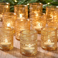24 Pack Clear Glass Votive Candle Holders, Vintage Candle Holder for Floating Candle, Tealight Candle Holder for Table Centerpieces Home Bridal Shower Birthday Christmas Table Decoration (Amber)