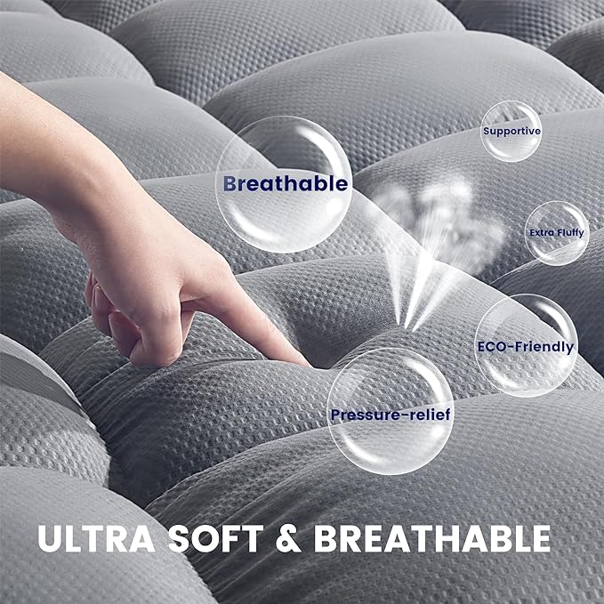 SLEEP ZONE Mattress Topper Twin XL Size, Extra Thick Fitted Mattress Pad for Back Pain, Plush and Support Mattress Cover, Deep Pockets Mattress Protector, Hotel Quality (Grey, Twin XL)