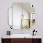 20"x30" Brushed Matte Gold Mirror for Wall, Gold Metal Framed Rounded Corner Rectangular Mirror for Bathroom Vanity,Entryway,Living Room,Bedroom,Vertical or Horizontal