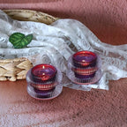 Woho Ribbed Votive Candle Holders Set of 6 for Wedding Decor, Vintage Tealight Candle Holder for Halloween/Thanksgiving, Glass Tea Lights Candle Holder for Dinner Table (Purple, 2.1" H X 2.75" D)