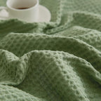 PHF 100% Cotton Waffle Weave Throw Blanket，Pre-Washed Snag Proof Lightweight Breathable Moisture-Wicking for Layering in Cold Weather for Couch Bed,Machine Washable,Home Decor Gift-Loden Green