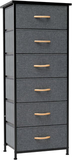 Crestlive Products Vertical Dresser Storage Tower - Sturdy Steel Frame, Wood Top, Easy Pull Fabric Bins, Handles Organizer Unit for Bedroom, Hallway, Entryway, Closets 6 Drawers (Gray)