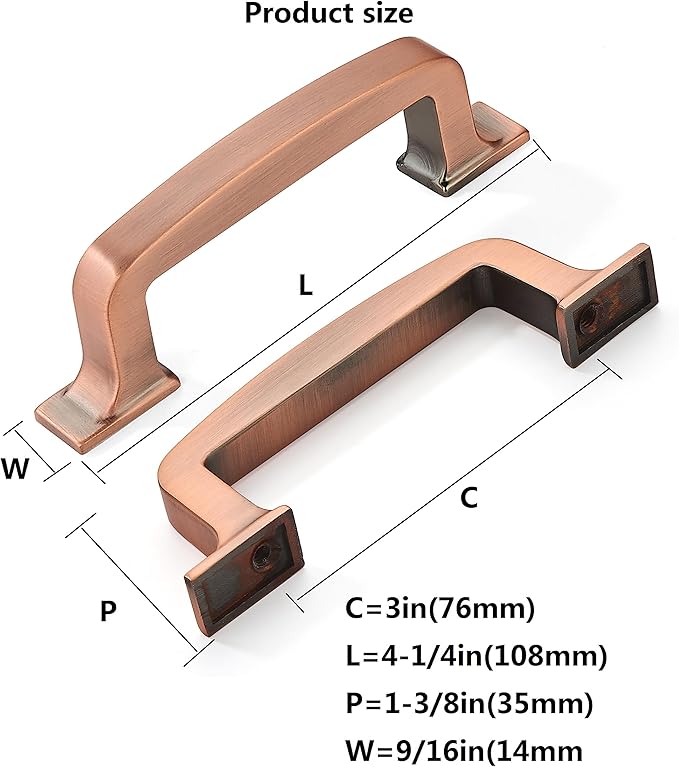 Khtumeware 2 Pack 3 Inch Cabinet Handles - Brushed Antique Copper Pulls for Drawers, Kitchen Cabinets, Cupboards - Hardware Handles