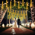 Kwaiffeo Warm White Icicle Lights Outdoor, 16-Tube Meteor Shower Lights for Christmas Thanksgiving New Year Party Yard Wedding Decor, Equivalent to 2 Sets of 8-Tubes