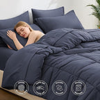 Love's cabin Twin Comforter Set Indigo Blue, 5 Pieces Twin Bed in a Bag, All Season Bedding Sets with 1 Comforter, 1 Flat Sheet, 1 Fitted Sheet, 1 Pillowcase and 1 Pillow Sham