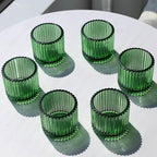 VOHO Large Votive Candle Holders 2.75'' x 2.56'' Set of 6, Ribbed Candle Holder for Votive/Tea Lights Candles, Green Votive Holder for Halloween/Christmas Holiday