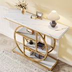 Tribesigns 41.3" Console Table, Industrial 4-Tier Sofa Entryway Table with Circle Base, Narrow Wood Accent Tables with Storage Shelves for Living Room, Hallway, Foyer, White Gold