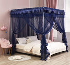 Mengersi 4 Corners Post Canopy Bed Curtains Navy Blue- Bed Canopy Royal Luxurious Bed Drapes Netting- Elegant Bedroom Decoration Accessories for Adults,King