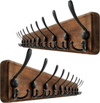 WEBI Coat Rack Wall Mount,38 9/16" Long,10 Hooks,Wood Coat Hooks Wall Mounted Coat Hanger Wall Hook Rack,Triple Hooks for Hanging Coats,Clothes,Jacket,Brown,2 Packs
