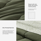 Monbix Full Comforter Set - 7 Pieces Olive Green Bed in a Bag Full Size Track Stitching Bedding Sets, All Seasons Down Alternative Comforter with Sheets,Pillowcases & Shams