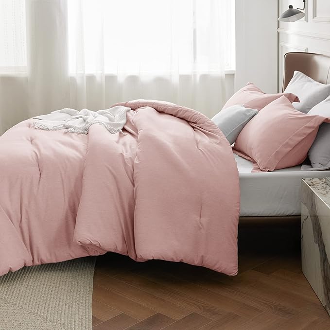 Bedsure King Size Comforter Set - Pink Soft Bedding for All Seasons, Cationic Dyed Bed Set, 3 Pieces, 1 King Size Comforter (104"x90") and 2 Pillow Shams (20"x36"+2")