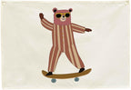 Skateboarding Bear Nursery Rectangular Canvas Banner-Flag Wall Sign Decor for Baby Boys Kids, Baby Room Above Crib Bedroom Playroom Reading Room Decor-Baby Shower Birthday Christmas Gift