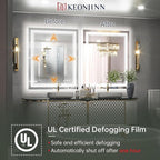 Keonjinn LED Bathroom Mirror 30 x 36 Inch with Front and Back Light, Stepless 3 Colors Temperature & Dimmable Backlit Mirror, UL Listed LED Driver, Double Lights Tempered Glass LED Wall Vanity Mirror