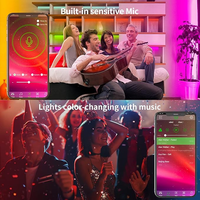 KSIPZE 100ft Led Strip Lights RGB Music Sync Color Changing Bluetooth Led Lights with Smart App Control Remote Led Lights for Bedroom Room Lighting Flexible Home Décor