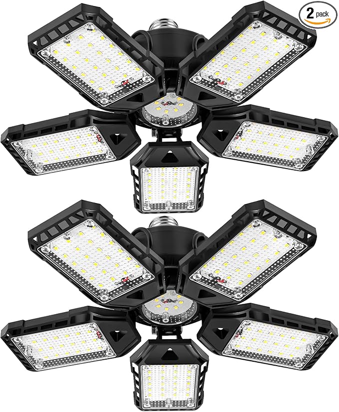 2-Pack LED Garage Lights 2 Pack-160W, 16000LM 6500K with 5+1 Deformable Panels, Indoor LED Shop Light Barn Light Garage Ceiling Lights, E26/E27 for Garages, Warehouse, Shop, Basement