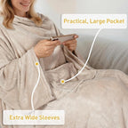 Catalonia Wearable Fleece Blanket with Sleeves and Foot Pockets for Adult Women Men, Micro Plush Comfy Wrap Sleeved Throw Blanket Robe Large, Gift for Her