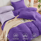 HYMOKEGE Dark Purple/Lavender Twin Comforter Set Seersucker 5 Pieces, All Season Luxury Bed in a Bag for Bedroom, Bedding Set with Comforter, Sheets, Pillowcase & Sham