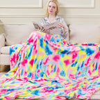 Colorful Blanket Twin Size- Premium Lightweight Anti-Static Rainbow Throw Soft Couth Sofa Cozy Warm Flannel Blankets Plush Gift for Daughter Mom, Bedroom Decor 66" x 90"(Rainbow Twin)
