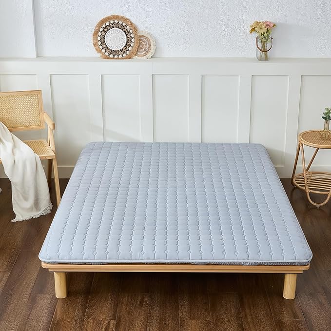 Japanese Floor Mattress Full, Anti-Slip Japanese Futon Foldable Tatami Mat for Guests, Grey