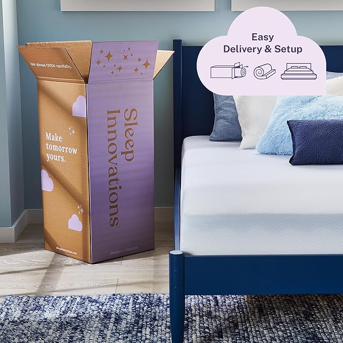 Sleep Innovations Marley 8 Inch Cooling Gel Memory Foam Mattress, Twin Size, Bed in a Box, Medium Firm Support