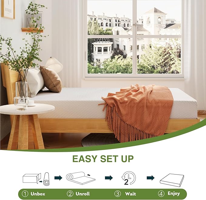EGOHOME 10 Inch Queen Mattress, Memory Foam Mattress in a Box with Cooling Green Tea Gel, Relieve Pressure with Medium Support, CertiPUR-US Certified, 80''L x 60''W, White