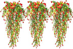Vine Plant Fake Ferns Plants Large Faux Artificial Hanging Plants Wall Plants Artificial Hanging Plants Outdoors Fake Hanging Plant Greenery Vine with Lights for Outdoor Plants Decor 3 Pcs(Red)
