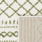 SAFAVIEH Arizona Shag Collection Area Rug - 6'7" x 9'2", Ivory & Green, Moroccan Design, Non-Shedding & Easy Care, 1.6-inch Thick Ideal for High Traffic Areas in Living Room, Bedroom (ASG741Y)
