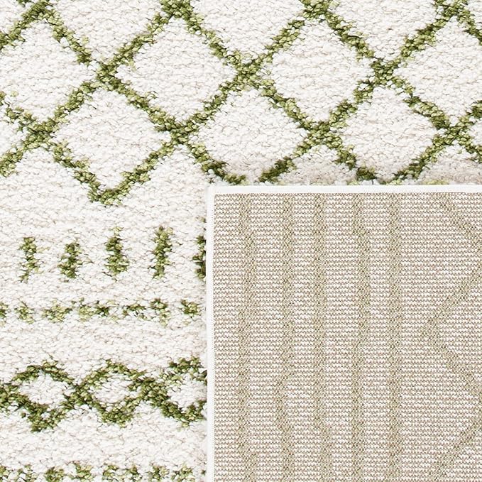 SAFAVIEH Arizona Shag Collection Area Rug - 2'3" x 12' Runner, Ivory & Green, Non-Shedding & Easy Cleaning, Plush Thick Pile, Ideal for Living Room, Bedroom, Dining Space (ASG741Y)