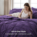 Bedsure Full Comforter Set Purple - Bed in a Bag Full Size Bedding Set 7 Pieces, GentleSoft™ Pintuck Bed Set Gift for Family, Pinch Pleat All Season Comforter with Sheets, Pillowcases & Shams