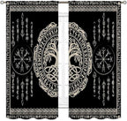 Viking Curtains, Nordic Tree of Life Celtic Rune Scandinavian Gothic Norse Mythology Aesthetic Retro Drapery for Bedroom Living Room Bathroom Window 2 Panel Set, 42"x63" Inch