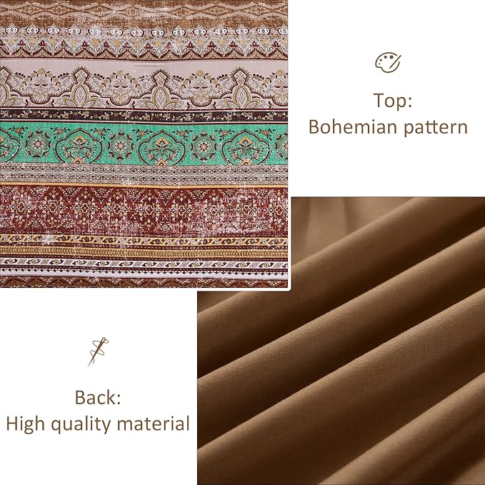 Boho Queen Comforter Set 8 Pieces, Brown Bohemian Striped Bed in a Bag, Paisley Soft Microfiber Bedding Comforter Set