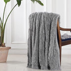 Tuddrom Decorative Extra Soft Faux Fur Throw Blanket 50"x60",Solid Lightweight Fuzzy Reversible Long Hair Shaggy Blanket,Fluffy Cozy Plush Mink Fleece Comfy Microfiber Blanket for Couch Sofa Bed, Grey
