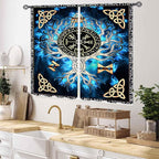 Tree of Life Curtains, Vikings Celtic Nordic Life Tree Scandinavian Aesthetic Mythology Blue Window Drapery Treatments for Bedroom Living Room Bathroom 2 Panels, 55x39 Inch