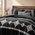 MaiRêve Oversized Queen Comforter Set Charcoal Black, Embroidery Western Bedding Set Boho 7 Pieces, Farmhouse All-Season Bed in A Bag with Sheets, Pillowcases & Shams