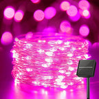 Minetom Solar String Lights for Outside, 33Ft 100 LED Outdoor Solar Fairy Lights, 8 Modes Balcony Lights for Tree Patio Christmas Party Wedding Decor (Pink)