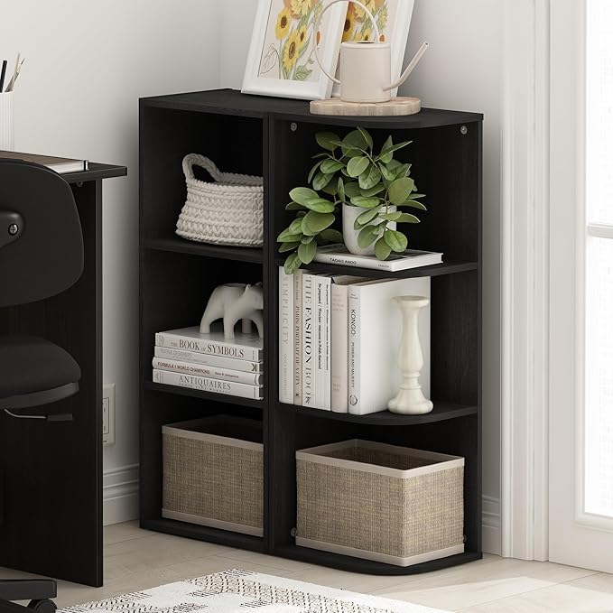 Furinno PASIR Book Shelf, 3-Tier Corner Bookshelf, Open Shelves Bookcase 9.3" x 12" x 31.5", for Living Room, Bedroom, Home Office, Blackwood