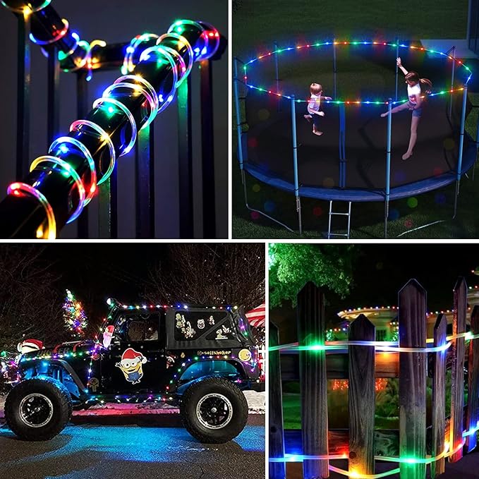 JMEXSUSS 100 LED Christmas Lights Battery Operated Rope Lights Outdoor Waterproof, 33 ft 8 Modes Battery Powered String Lights with Remote for Car Tree Christmas Decor (Multicolor)
