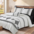 MaiRêve Embroidery Boho Comforter Sets Full Size - 7 Piece, Farmhouse Western White Black Comforter Set, All Season Bed in A Bag Full Size with Sheets, Pillowcases & Shams
