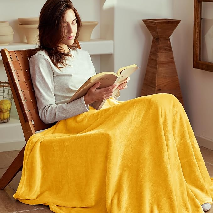 Exclusivo Mezcla Extra Large Fleece Throw Blanket for Couch, Sofa, 300GSM Super Soft and Warm Blankets, Mustard Yellow Throw All Season Use, Cozy, Plush, Lightweight, 50x70 Inches